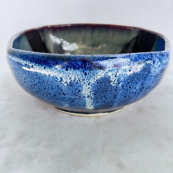 Abstract Bowl Artisan Signed Studio Pottery Wheel Thrown Multicolor Drip Glaze D - Picture 4 of 7